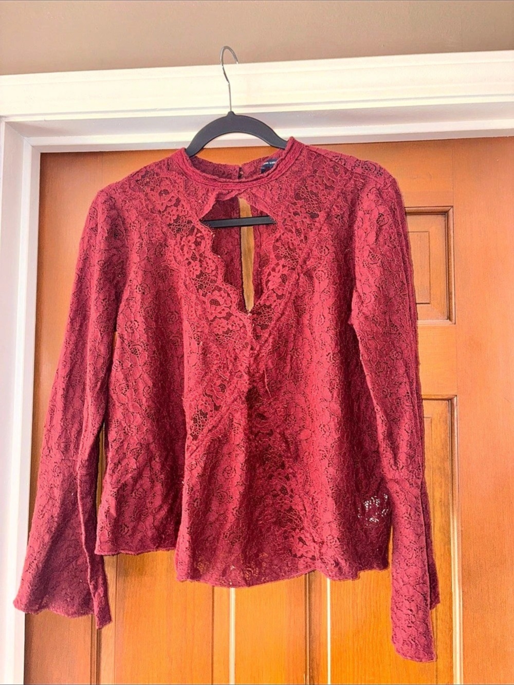 American Eagle Outfitters Burgundy Long Sleeve Lace Keyhole Top - Size S